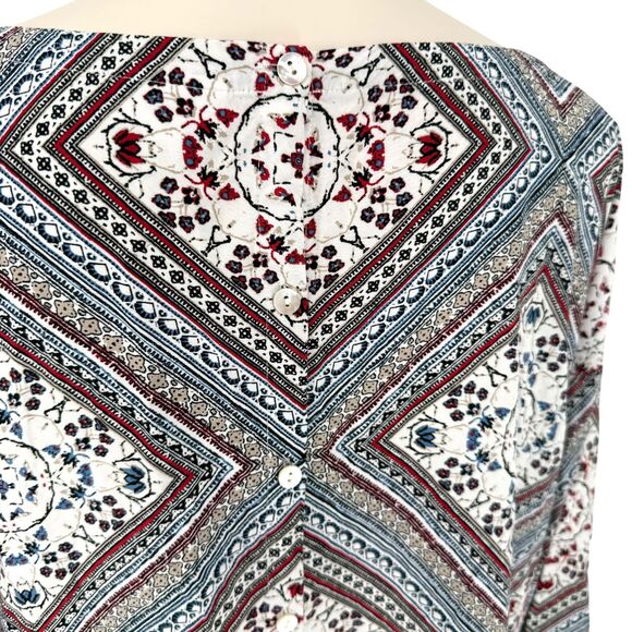 J. Jill Diamond Print Blouse Size LARGE 3/4 Sleeve Boat Neck Abalone Button Back - Picture 14 of 15